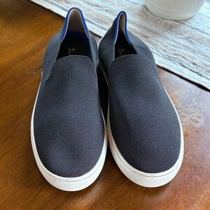 Rothy's Black Loafers with Blue Trim